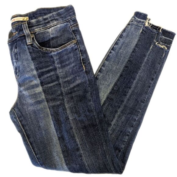 Chelsea & Violet colorblocked striped, cotton blend jeans, size 27 - Picture 1 of 8